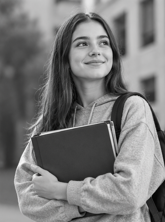 Estudiante de secundaria con su carpeta