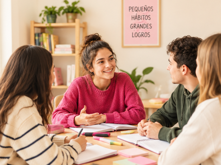 Taller presencial alrededor de una mesa con cuadernillos